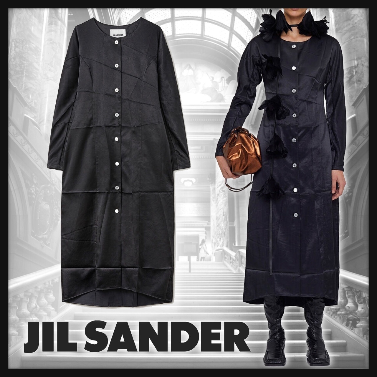 (税込) JIL 金属ボタン付きのRAW効果生地のロングスリーブドレス SANDER パーティードレス (税込) JIL 金属ボタン付きのRAW効果生地のロングスリーブドレス SANDER パーティードレス