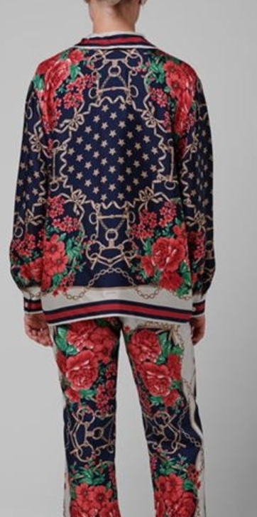 GUCCI ブラウス・シャツ 【GUCCI】シルク ローズ プリント PJ 長袖 シャツ ネイビー(5)