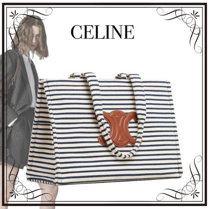 CELINE Cabas 2021 SS Large Cabas Thais In Striped Textile (196762DMI.07AT) CELINE Cabas 2021 SS Large Cabas Thais In Striped Textile (196762DMI.07AT)