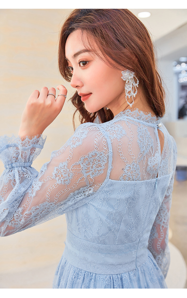 再入荷 ブルー レース 長袖 ドレス ワンピース 結婚式 再入荷 ブルー レース 長袖 ドレス ワンピース 結婚式