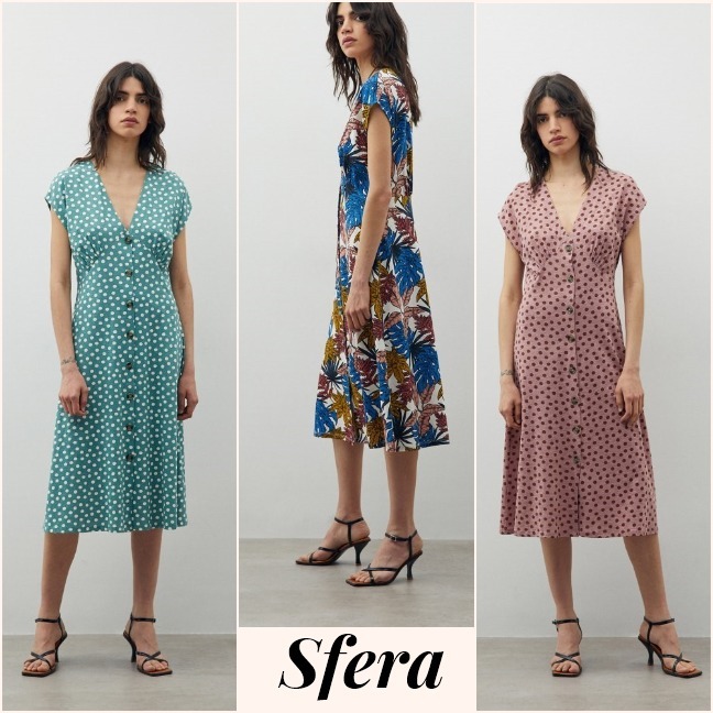 スペイン★Sfera★綺麗スタイル ボタンお洒落な綿ワンピ★3色