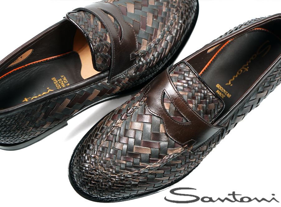 SANTONI サントーニ GOODYEAR編み込みローファーレザーシューズ