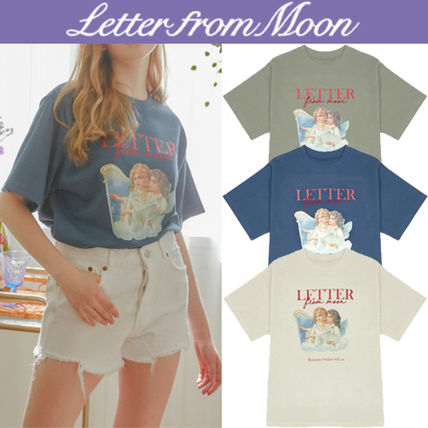 LETTER FROM MOON T-Shirts Street Style Short Sleeves Logo T-Shirts