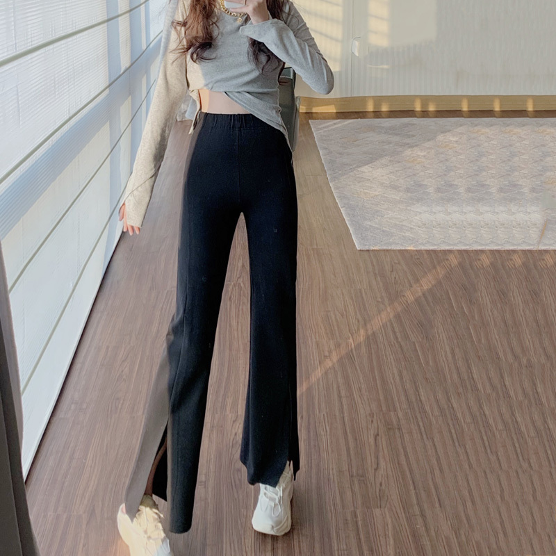 千鳥格子 フロントスリットパンツ ワイドパンツ 韓国 原宿 個性