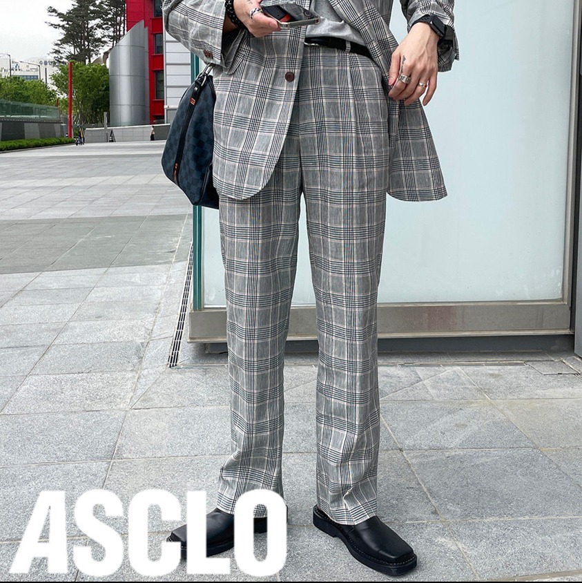 パンツ・ボトムスその他 [ASCLO MADE] Linen Check Set Up Slacks