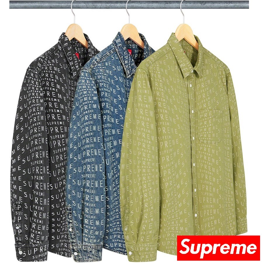 関税込 21SS Week11 Supreme Warp Jacquard Logos Denim Shirt 上品 ...