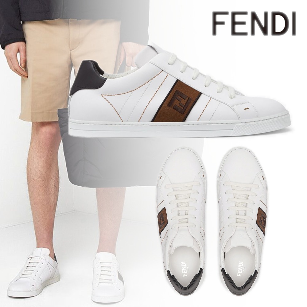 【FENDI】ダブルF☆ ホワイトレザー ローカット スニーカー 100%品質