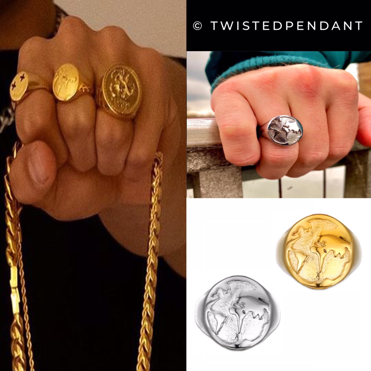 関税/送料込み【twistedpendant】ワールドマップリング18k