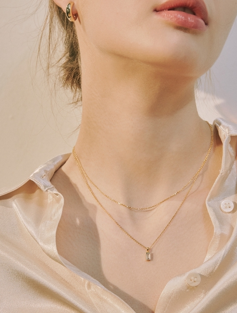 大人気!【Hei】Baguette layered necklace/2重チェーン/2色
