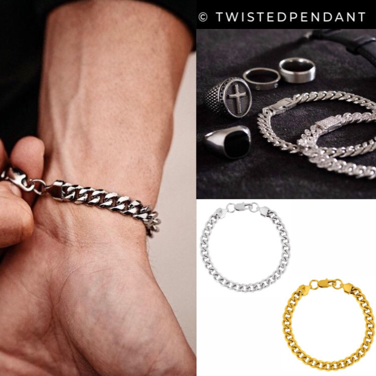 関税/送料込み【twistedpendant】キューバ縁石ブレスレット8mm