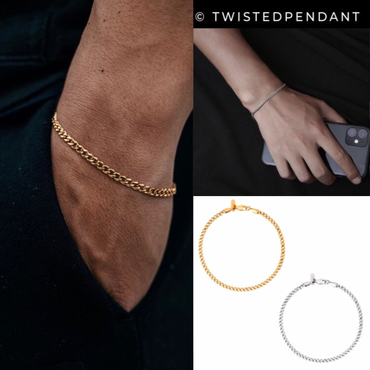 関税/送料込み【twistedpendant】キューバブレスレット3mm