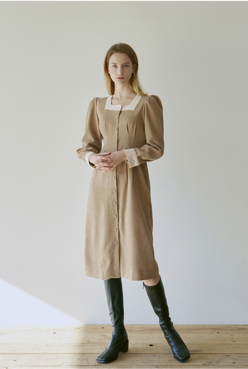 ワンピース [YAN13] SLIM WAIST SUEDE LONG OPS_BEIGE