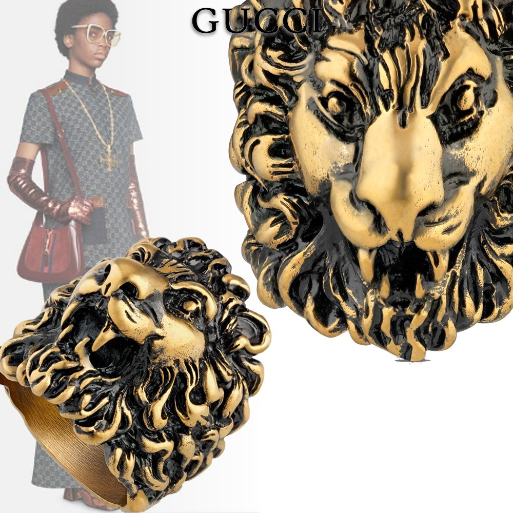 GUCCI グッチ★リング★ライオンヘッド付き メタル リング 直販超安い GUCCI ゴールド リング メタル ライオンヘッド付き リング