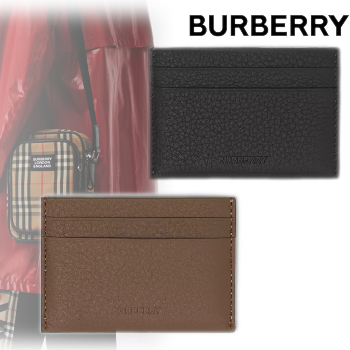 BURBERRY グレイニーレザー カードケース 無地 ロゴ カーフ ラム カードケース・名刺入れ BURBERRY グレイニーレザー カードケース 無地 ロゴ カーフ ラム カードケース・名刺入れ