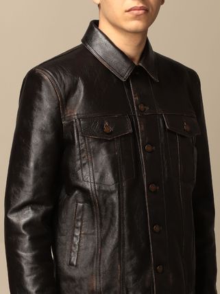 Shop Saint Laurent 2021 SS DENIM-STYLE JACKET IN AGED LEATHER Shop Saint Laurent 2021 SS DENIM-STYLE JACKET IN AGED LEATHER