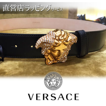 ☆24SS Versace LA MEDUSA ロゴ ステッチ レザー ロング ベルト-