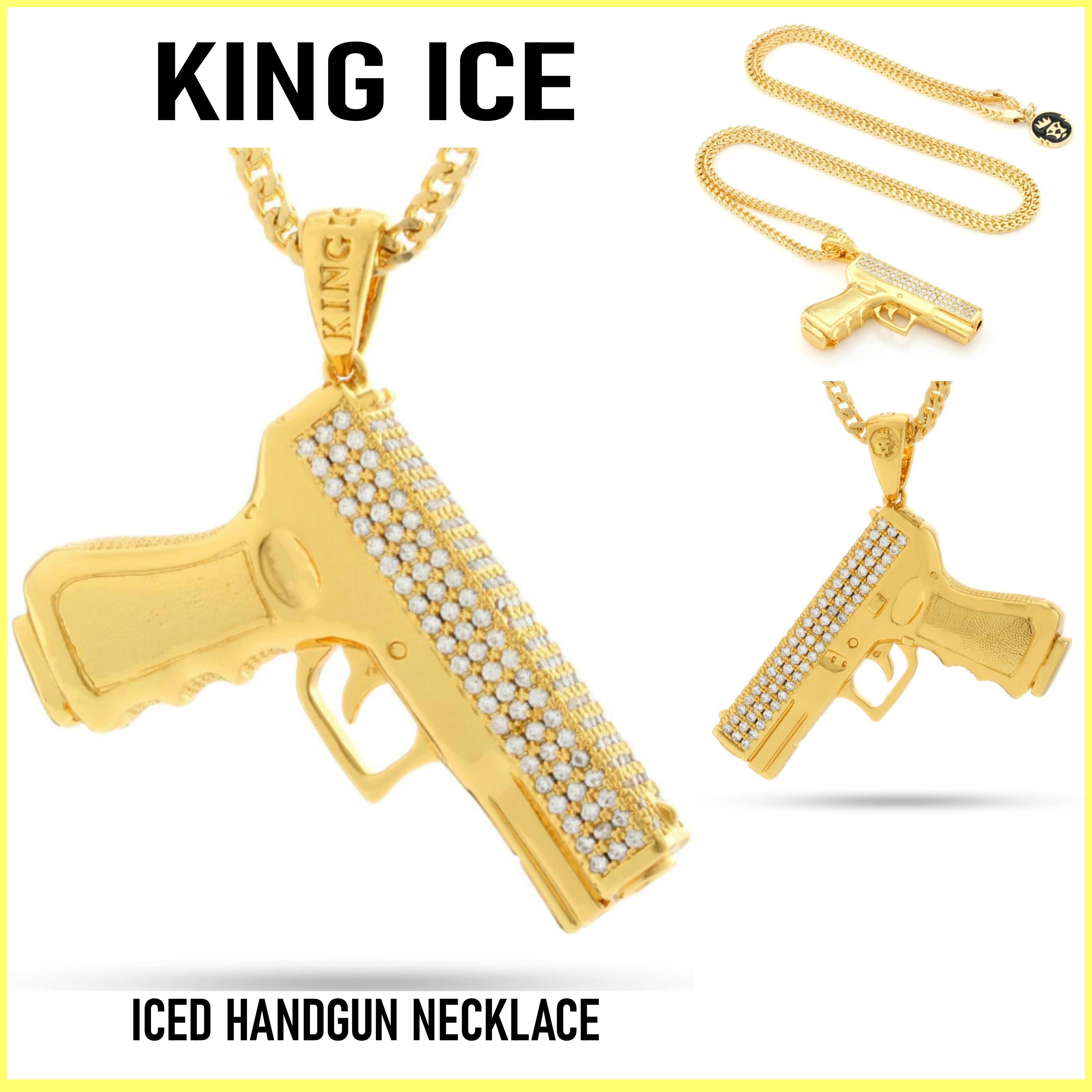 送料関税込【King Ice】ICED HANDGUN NECKLACE Gold☆国内発送♪