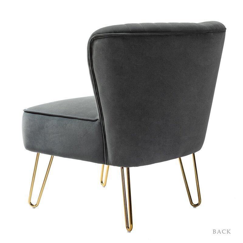 椅子・チェア wayfair★アームレス ベルベット アクセントチェア★グレー(9)