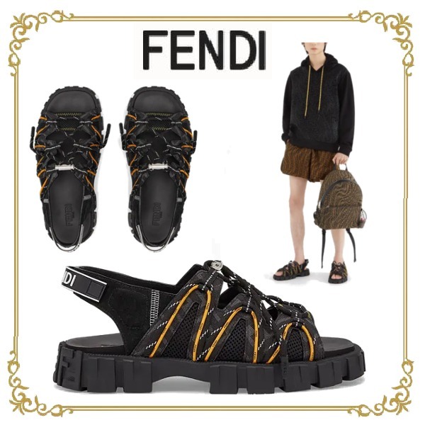 てなグッズや 2-5日着【フェンディ】スポーツサンダル FF柄 ブラックレザー サンダル てなグッズや 2-5日着【フェンディ】スポーツサンダル FF柄 ブラックレザー サンダル