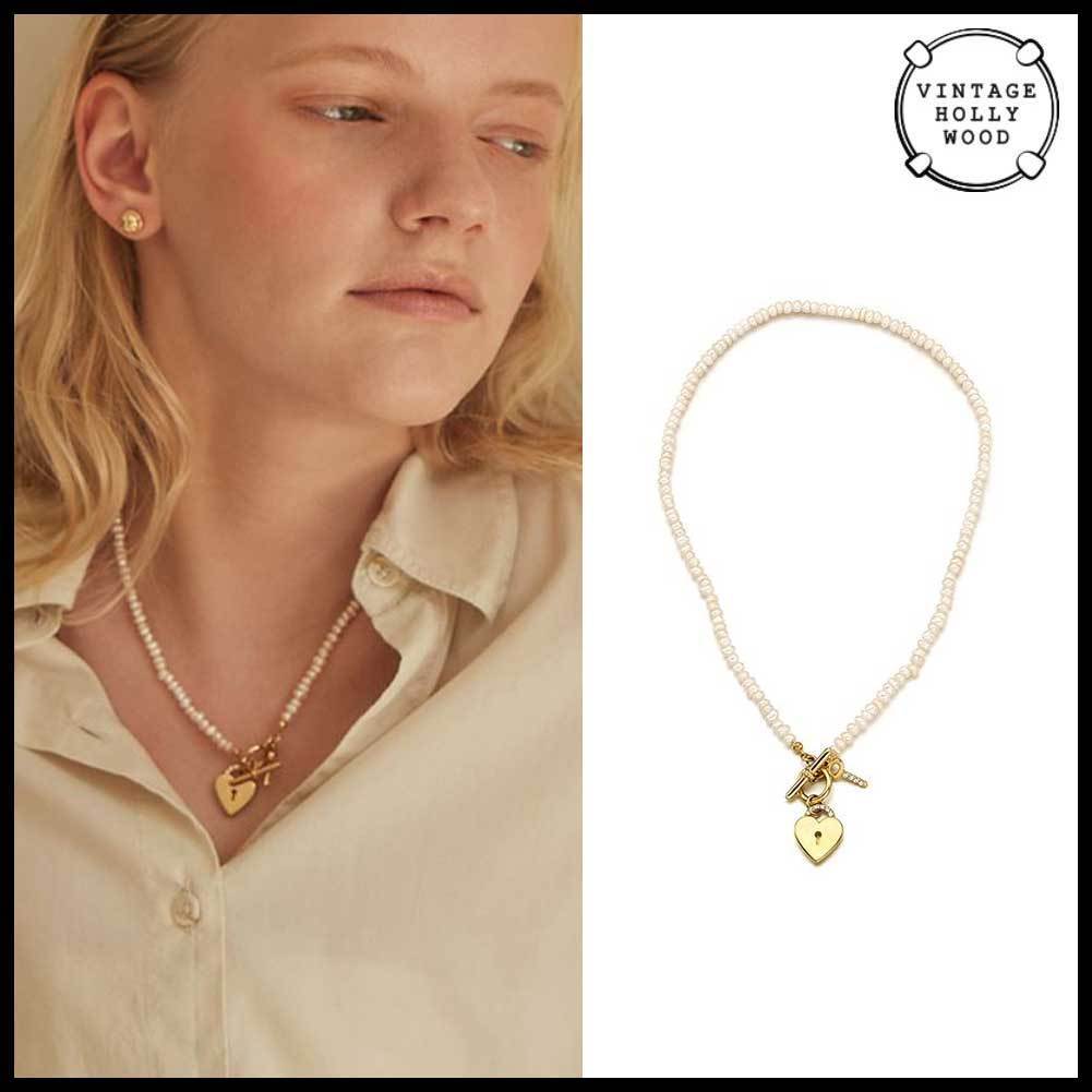 ●VINTAGE HOLLYWOOD● OPEN YOUR HEART PEARL NECKLACE 韓国発