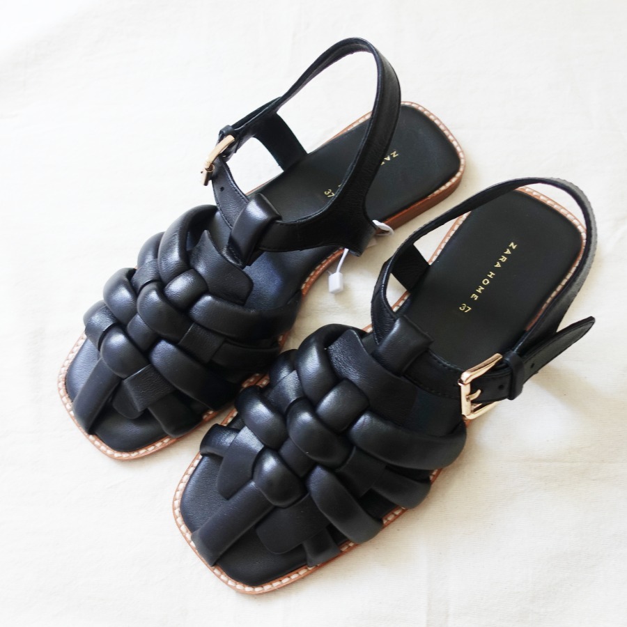 最旬ダウン ZARA HOME” CAGE LEATHER SANDALS BLACK (ZARA HOME/サンダル 靴