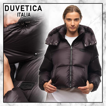 DUVETICA Down Jackets Nylon Street Style Plain Medium Long Nylon Jacket  Logo