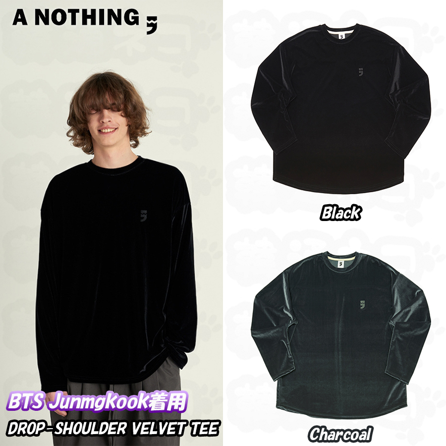 【A NOTHING】★BTS JUNGKOOK 着用★ DROP-SHOULDER VELVET TEE BTS JUNGKOOK PICK - A NOTHING DROP-SHOULDER VELVET TEE BLACK