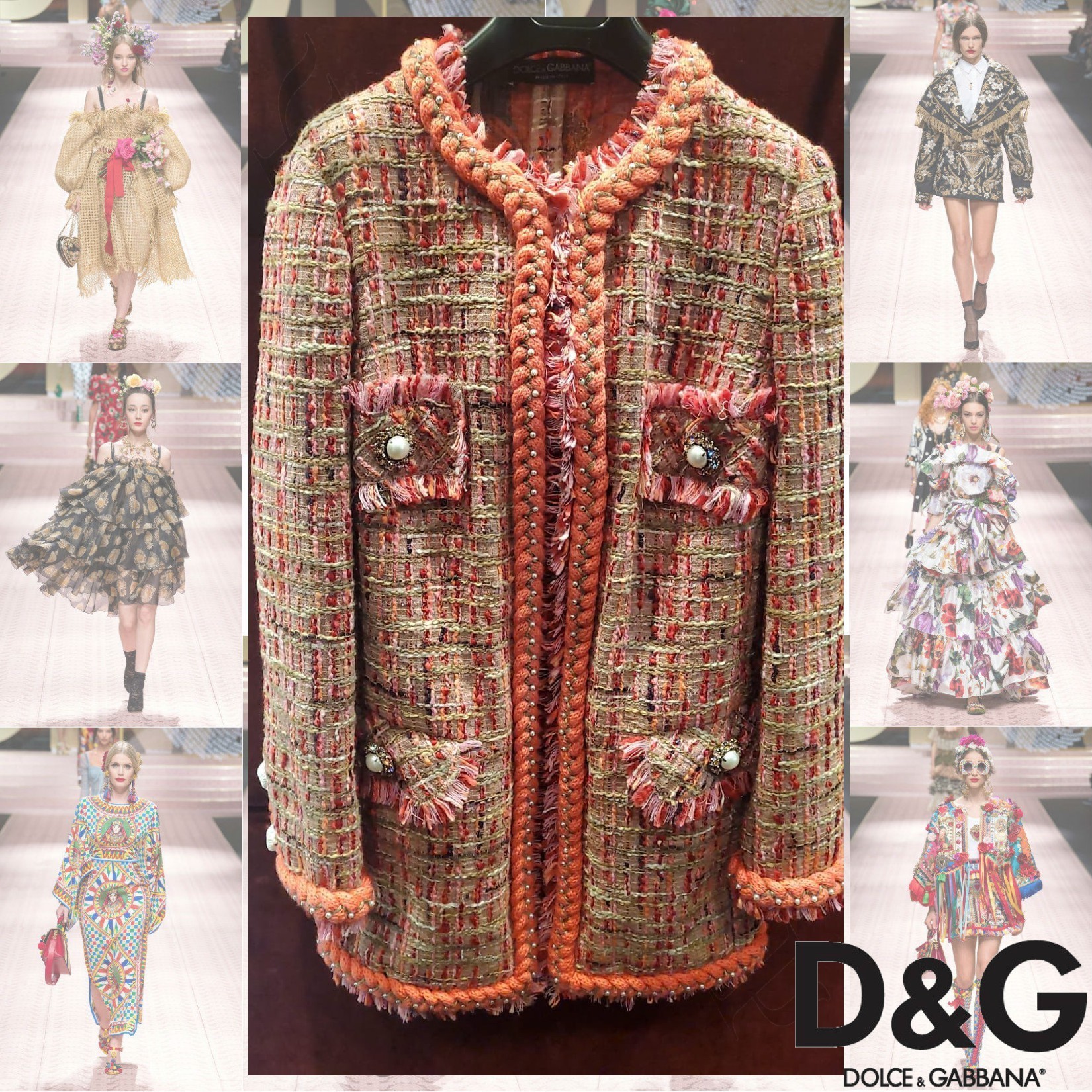 Dolce & Gabbana ウールツイード パールトリム ロングジャケット