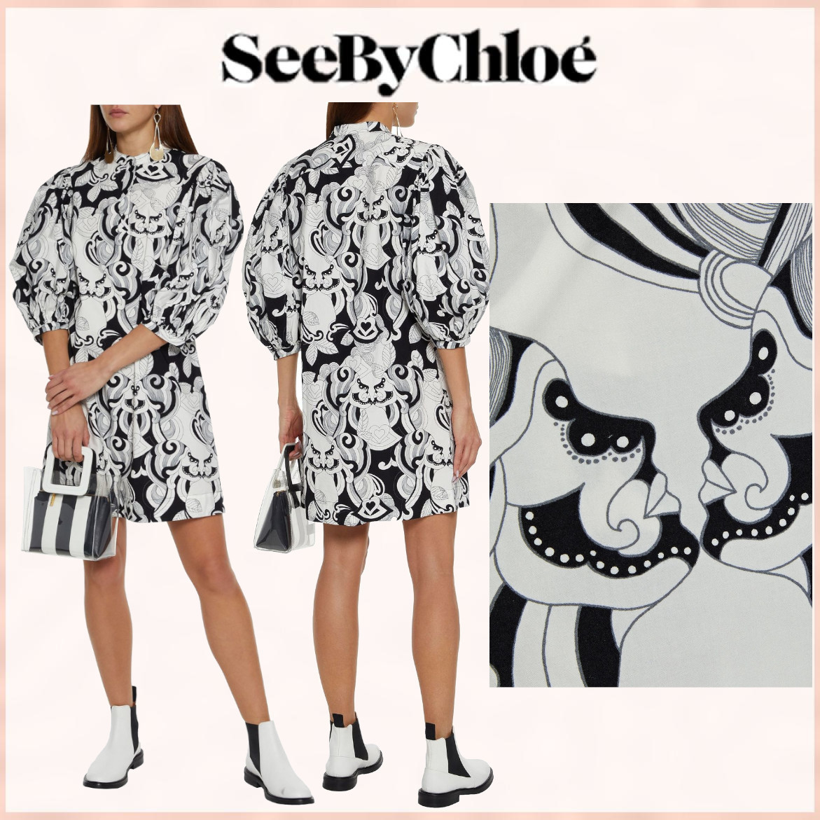 国内発送*See by Chloe ギャザー入り綿ポプリン ミニワンピース ワンピース 国内発送*See by Chloe ギャザー入り綿ポプリン ミニワンピース ワンピース