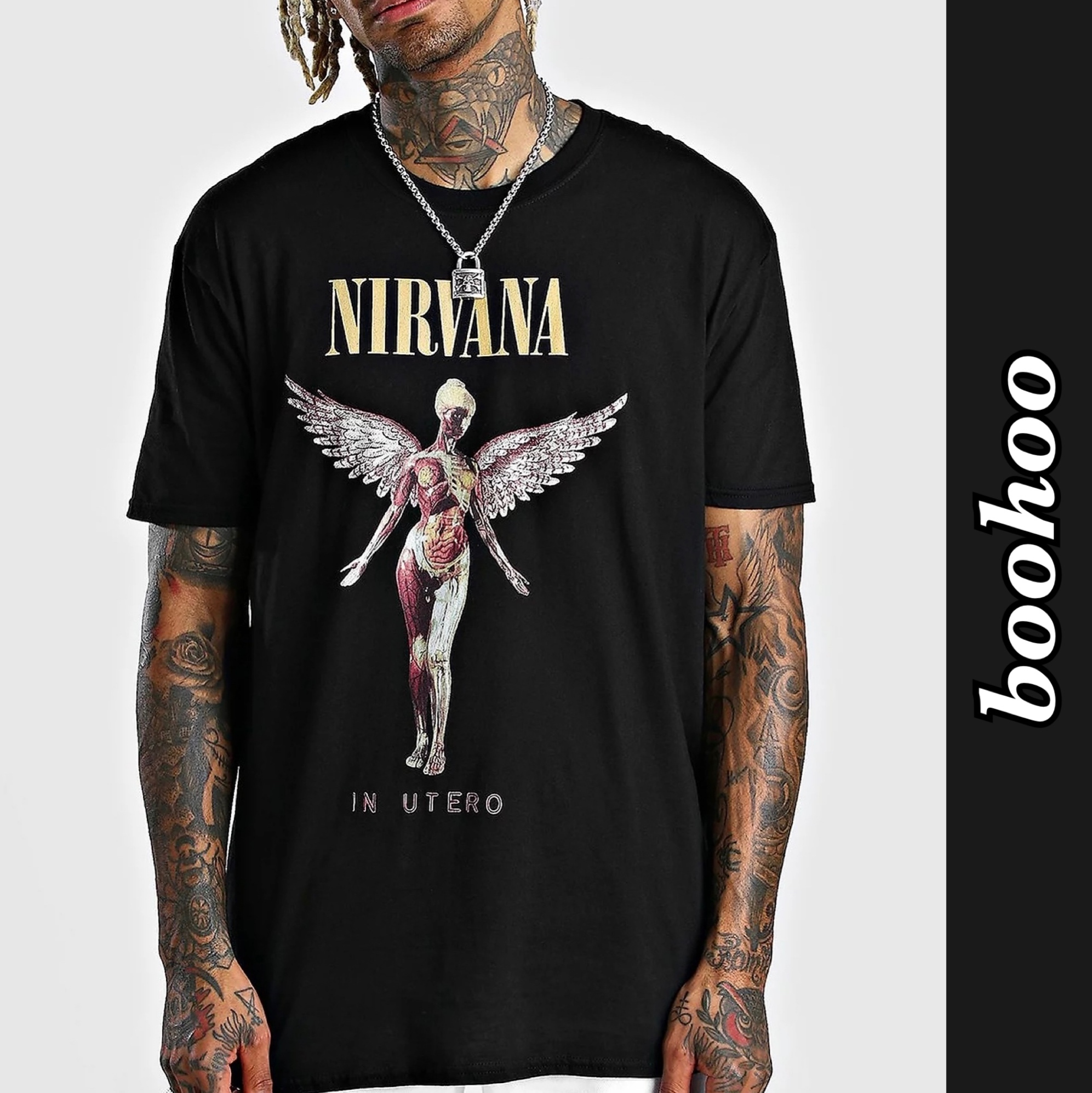 boohoo NIRVANA ニルヴァーナ ライセンス Tシャツ BLACK