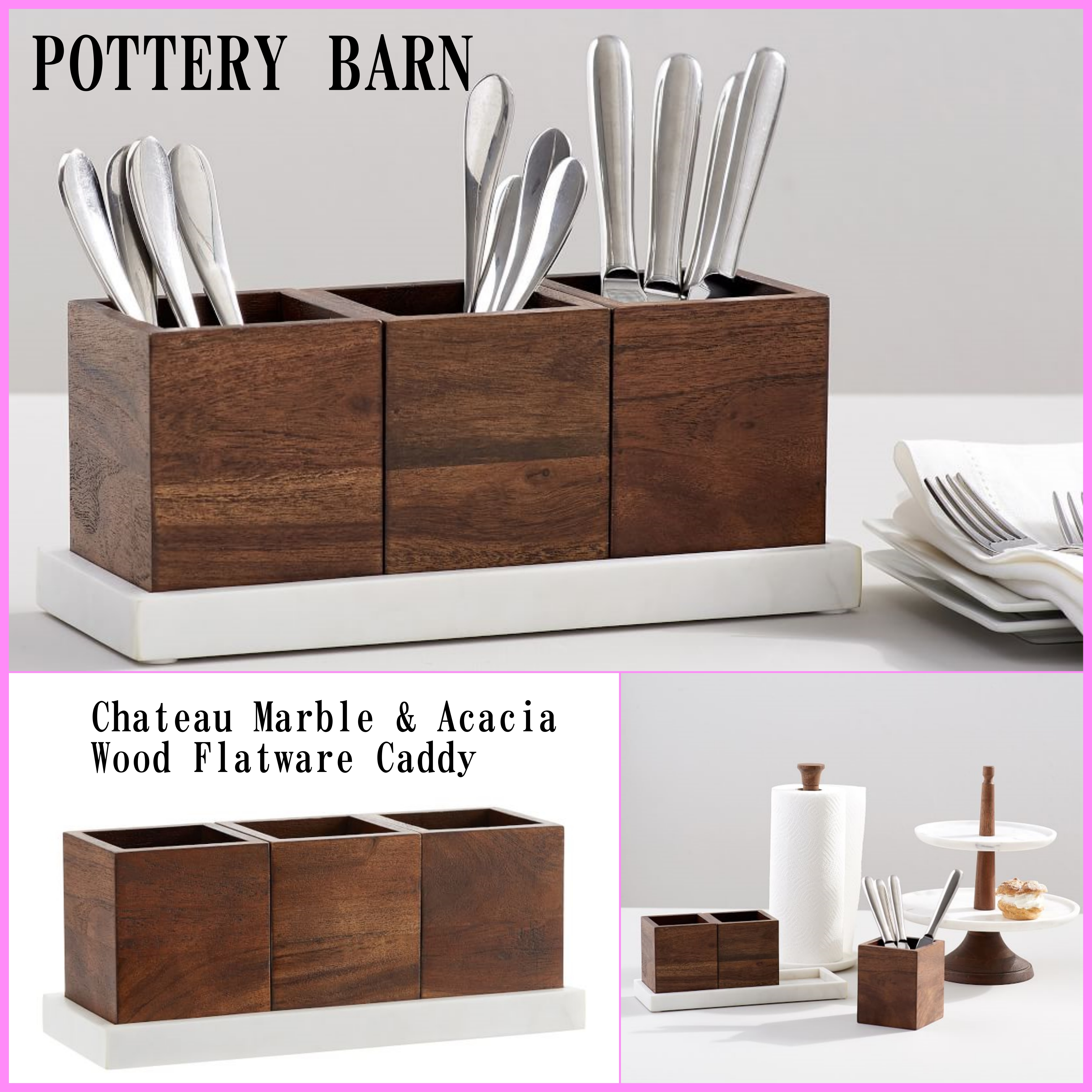 送税込【Pottery Barn】Chateau Marble & Acacia Wood キャディ