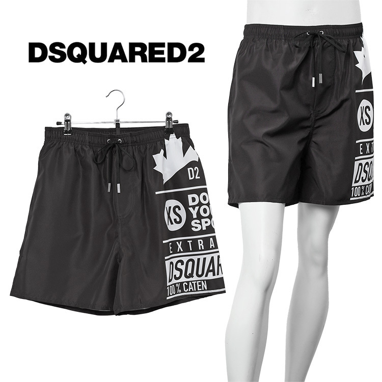 DSQUARED2 水着 ロゴプリント サーフパンツ D7N5M3690-018 BLACK DSQUARED2 水着 ロゴプリント サーフパンツ D7N5M3690-018 BLACK
