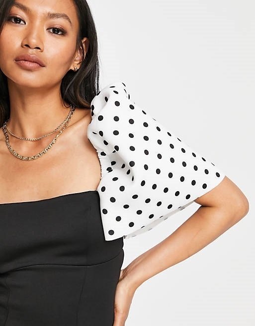 ASOS ワンピース ASOS★カットアウトパネル☆スポットプリントスリーブドレス♪(3)