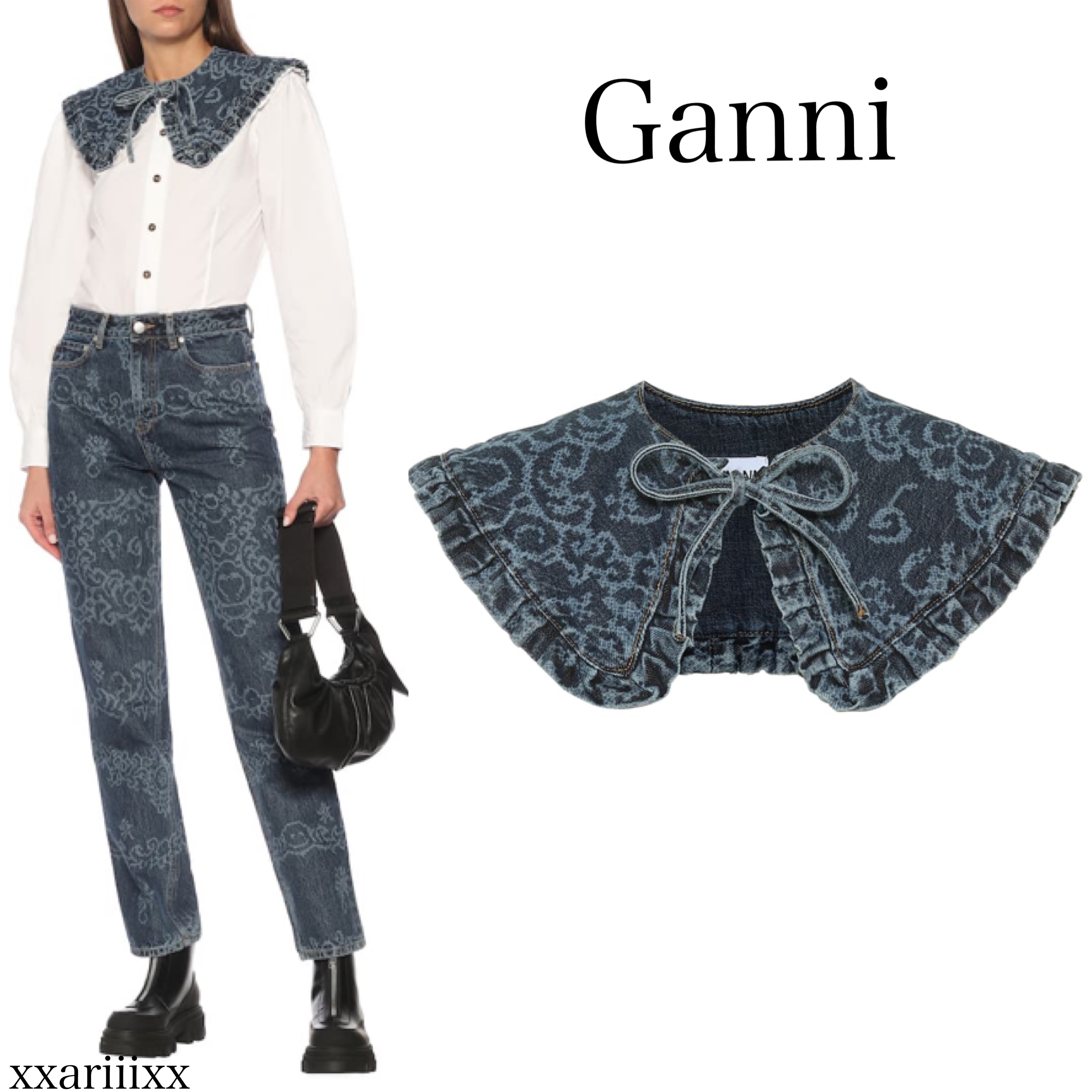 新しく着き ◆NEW◆Ganni◆ つけ襟 デニムカラー インディゴ プリント柄 ファッション雑貨・小物その他 新しく着き ◆NEW◆Ganni◆ つけ襟 デニムカラー インディゴ プリント柄 ファッション雑貨・小物その他