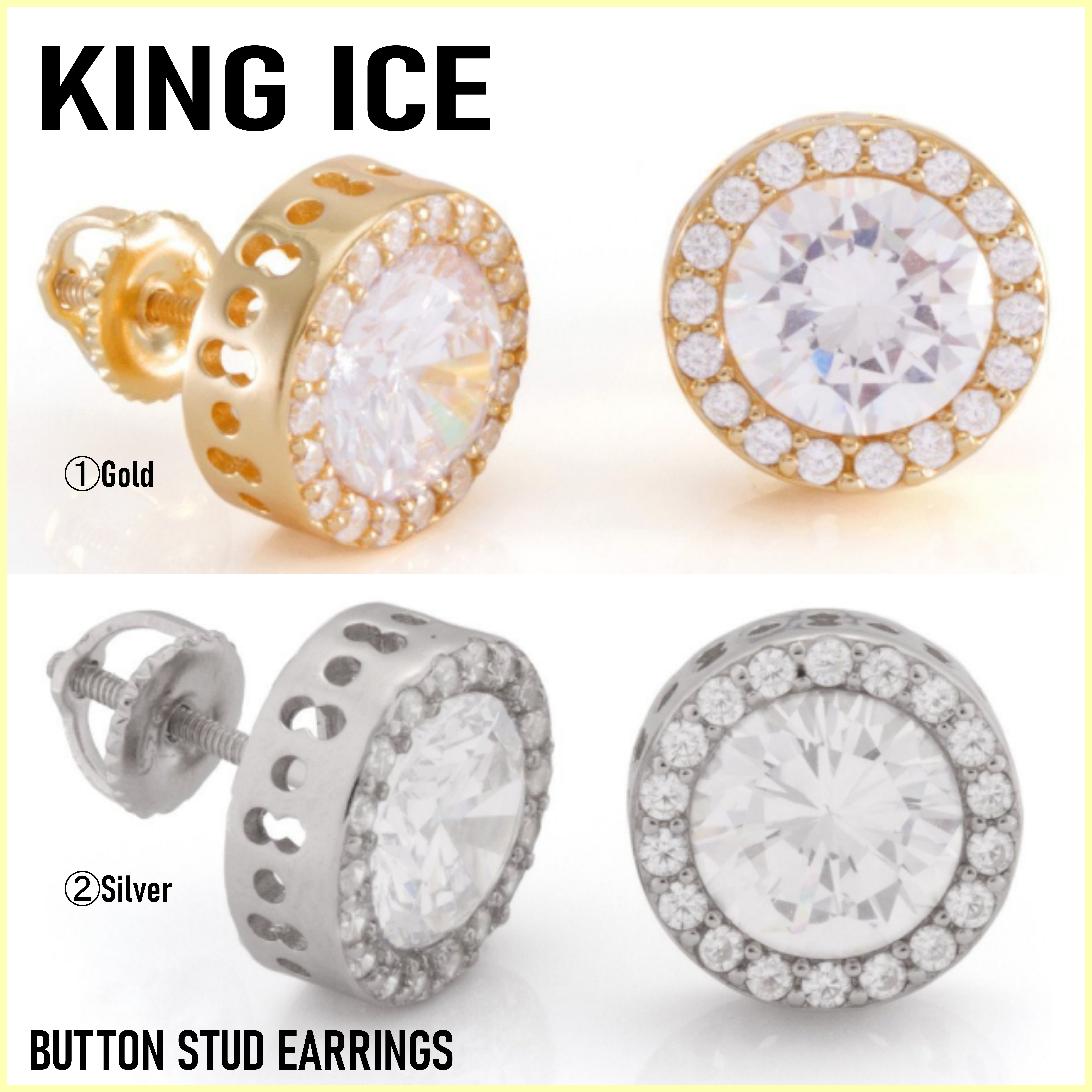 送料税込【King Ice】BUTTON STUD EARRINGS ピアス(2色)☆国内発