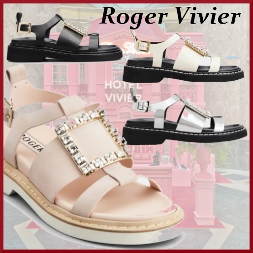 【Roger Vivier】レザー ラインストーン レンジャーズ サンダル