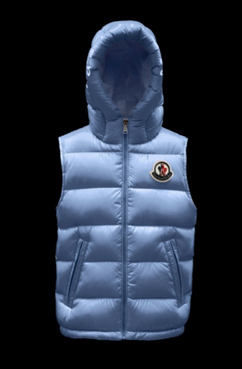 340 MONCLER 140 ジップアップ ナイロン フード ブルー ベスト 新色 ...