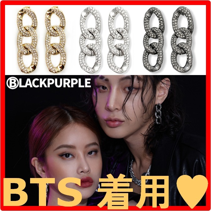 ☆BTS 着用☆人気☆BLACK PURPLE☆PONDELL CUBIC CHAIN EARRIN.G