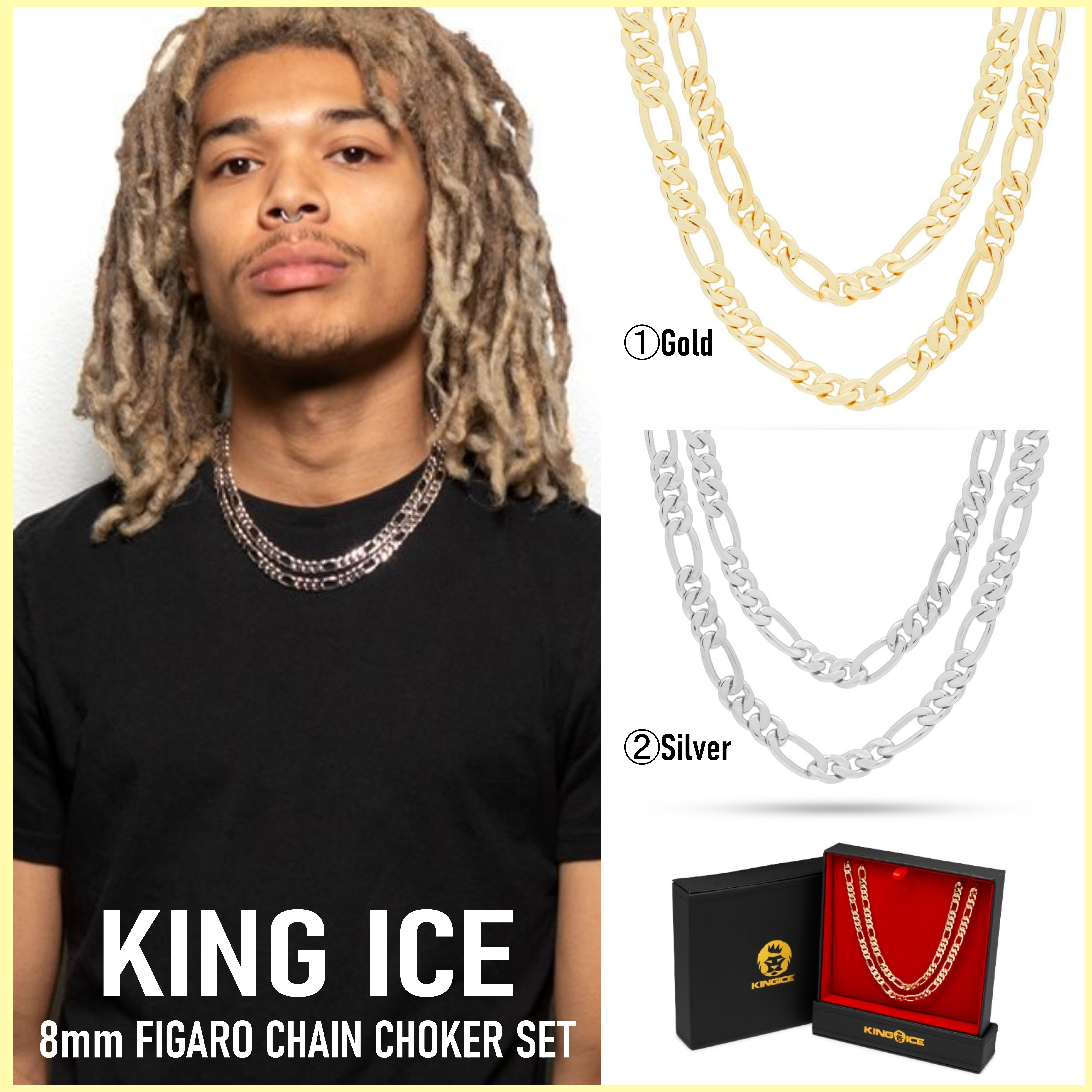 送料税込【King Ice】10mm, Figaro チョーカー☆国内発送 King Ice(キングアイス) ネックレス・チョーカー(メンズ) - 海外