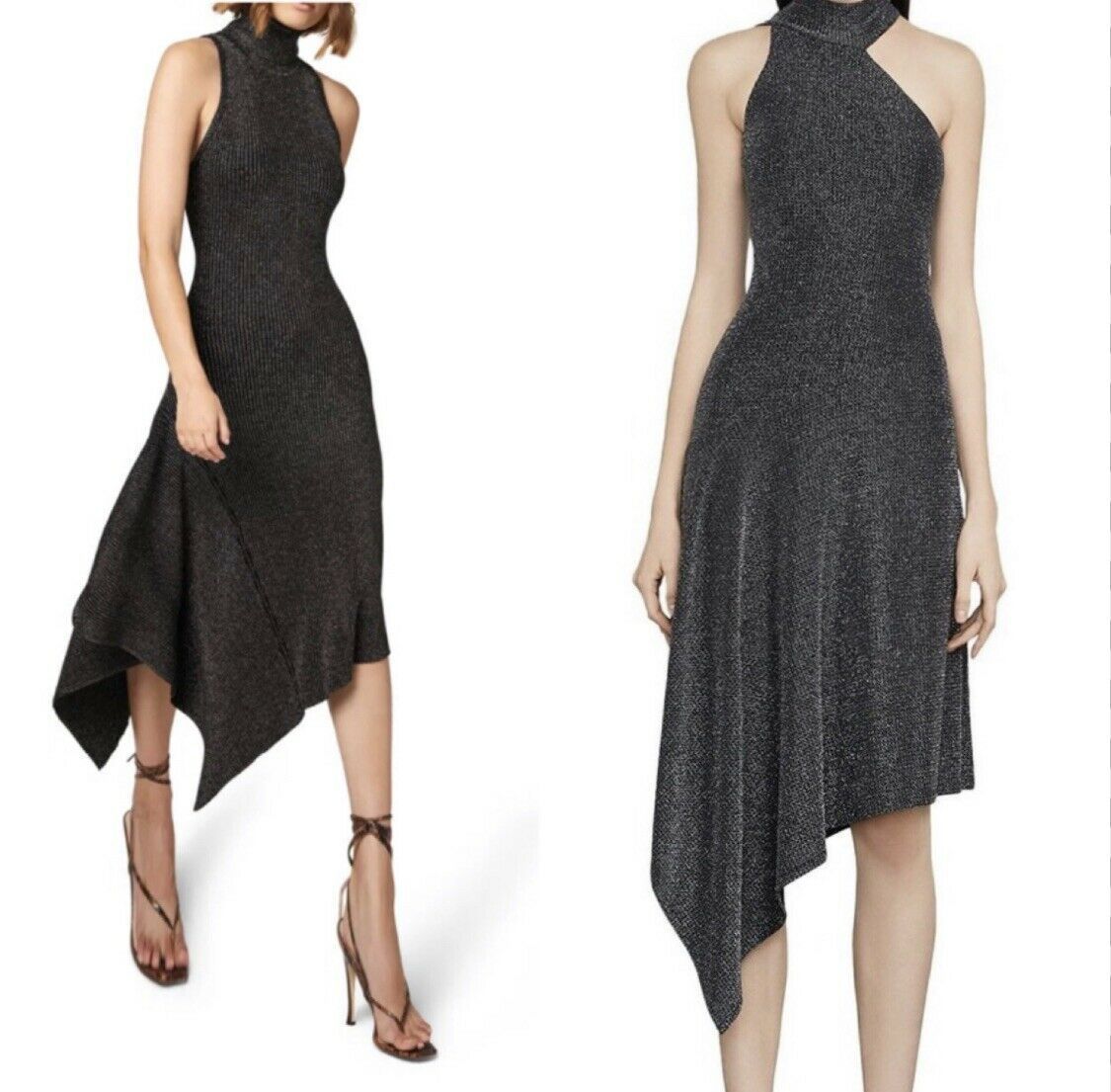 BCBG MAXAZRIA ブラック／シルバー ワンピース RIVAS