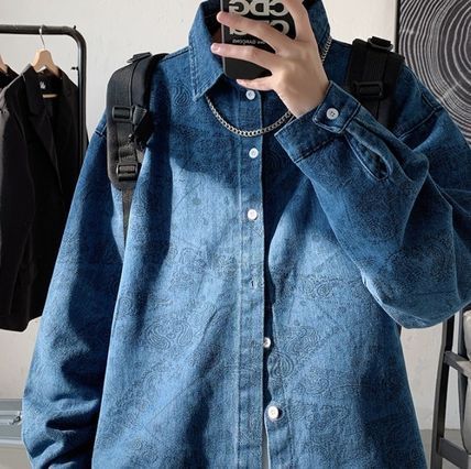 ペイズリーデニムシャツ XXLサイズ 青色