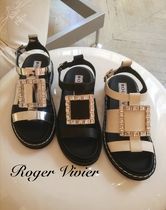 Roger Vivier Viv' Rangers Strass Buckle Sandals in Leather