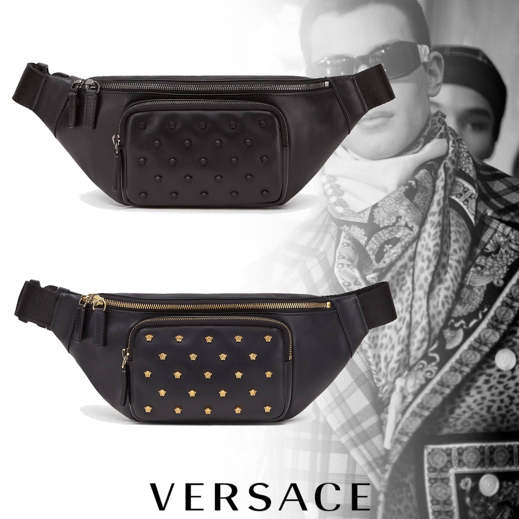 VERSACE レザー メデューサ スタッズ ウエストポーチ 2色展開 (VERSACE