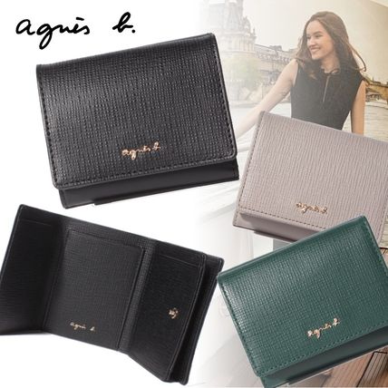 Agnes b Folding Wallets Plain Leather Folding Wallet Small Wallet Logo