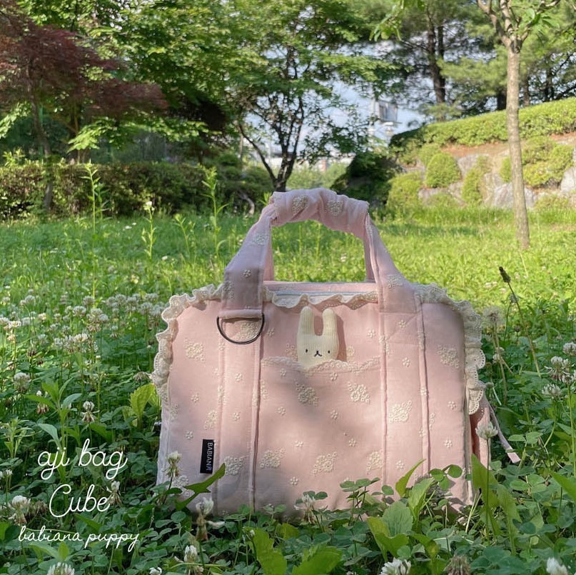 BABIANA★AJI BAG CUBE 薄いピンク 刺繍 Mサイズ 数量限定