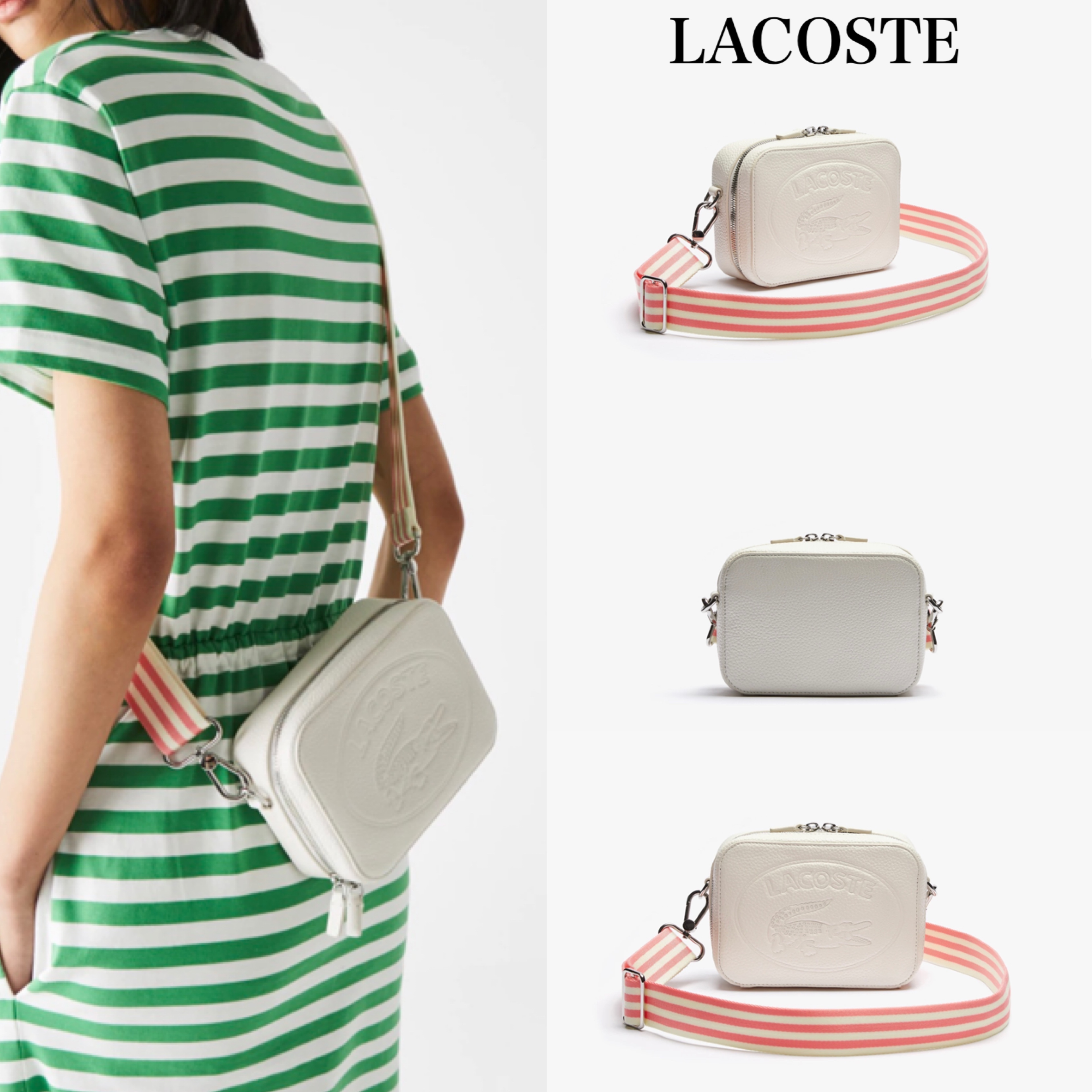 UK発 LACOSTE ストライプレザーショルダーバッグ／送料込