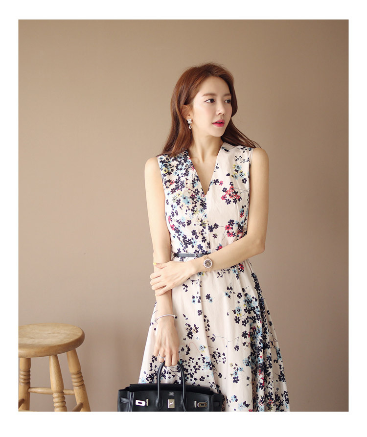 ワンピース 【S〜XL】フローラルドレス Vネック ノースリーブ b062(4)