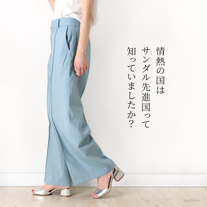 サンダル レディース 太ヒール アンクル ストラップ 本革 5.5cm