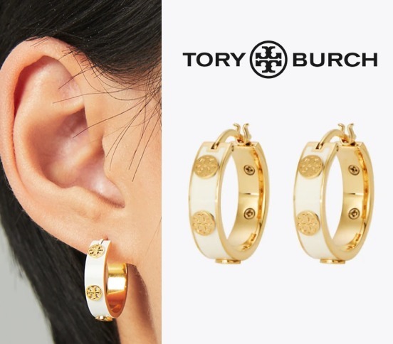 ピアス [ Tory Burch ] MILLER STUD ENAMEL HOOP EARRING
