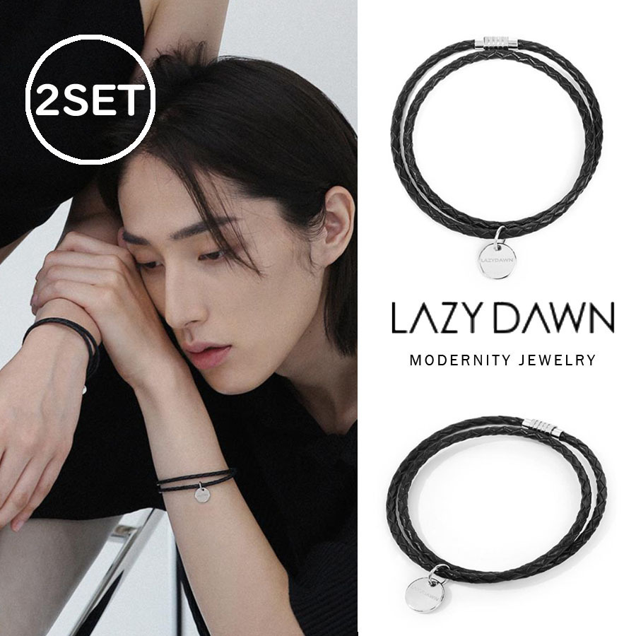 2SET★【LAZY DAWN】woven leather couple bracelet B030/追跡付